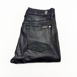 7 For All Mankind Skinny Tuxedo Zipper Accent Coated Black Denim Jeans Size 30